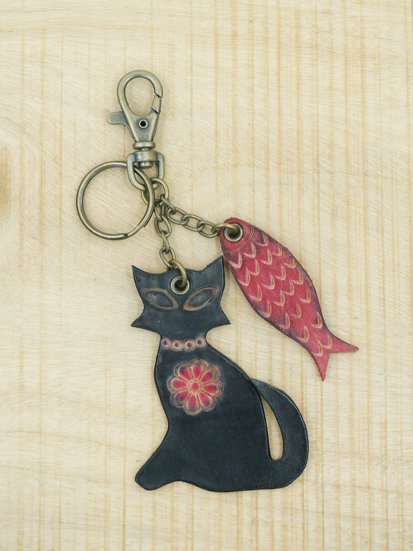 貓吃魚鑰匙圈